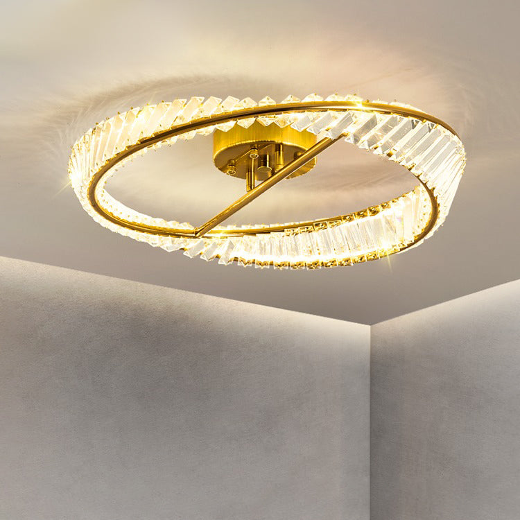Plafonnier LED en métal galvanisé, style créatif moderne, montage circulaire en cristal, doré