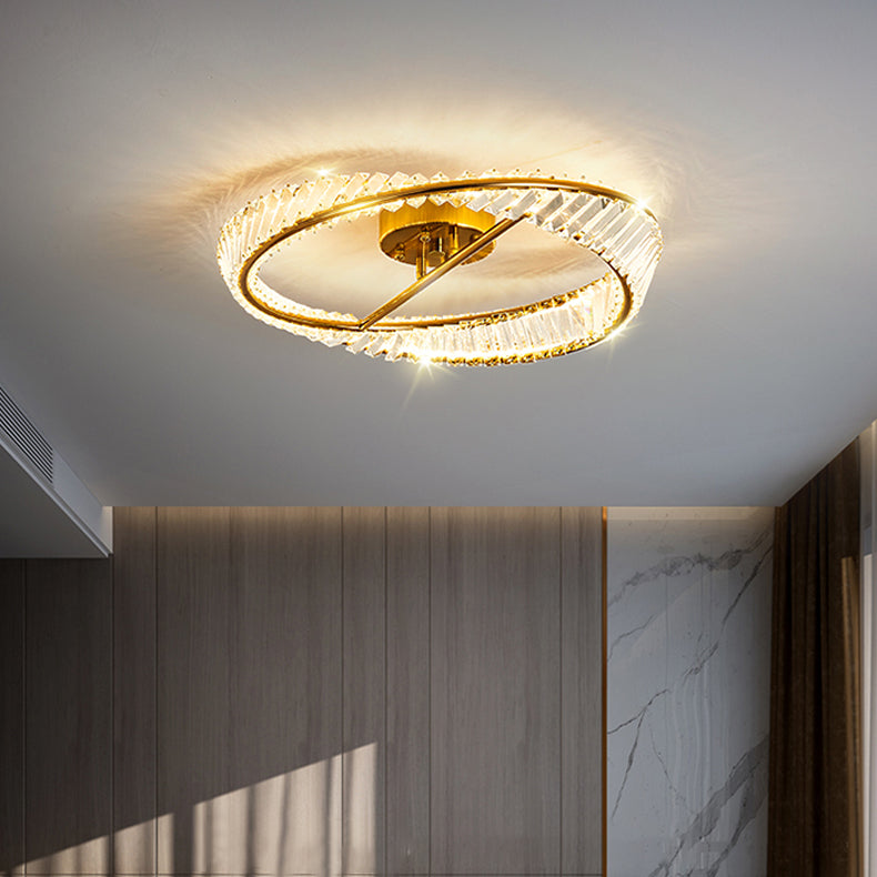 Plafonnier LED en métal galvanisé, style créatif moderne, montage circulaire en cristal, doré