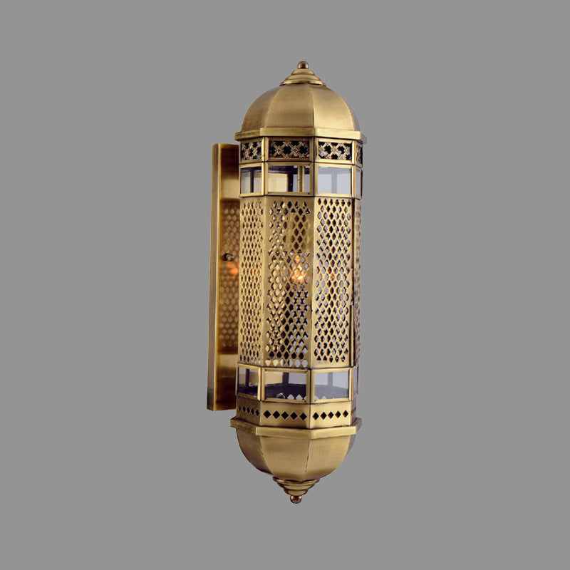 Arab Style Hollow Out Sconce 1 Head Metallic Wall Mounted Lamp Fixture in Brass for Stair