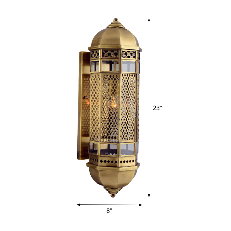 Arab Style Hollow Out Sconce 1 Head Metallic Wall Mounted Lamp Fixture in Brass for Stair