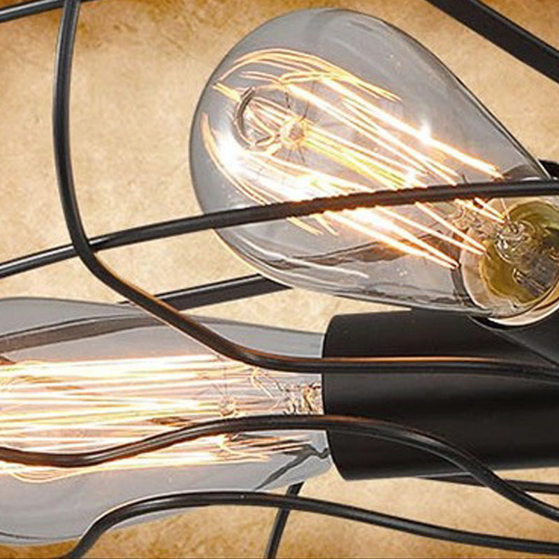 Plafonnier circulaire industriel vintage semi-encastré en fer forgé pour espaces intérieurs