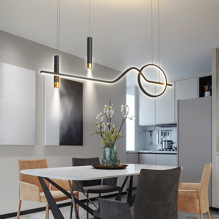 Modern Minimalist Style Linear Chandelier Lighting Fixtures Metal Island Ceiling Light