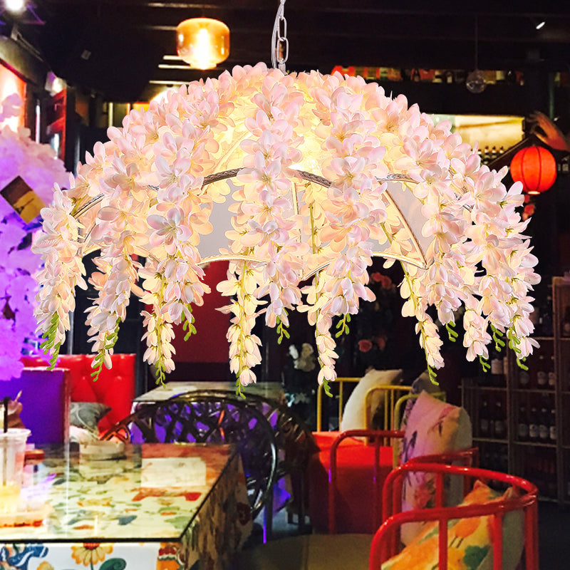 Iluminación colgante de restaurantes de restaurante chispeado 1 Luz de techo colgante de LED blanco claro con decoración de flores