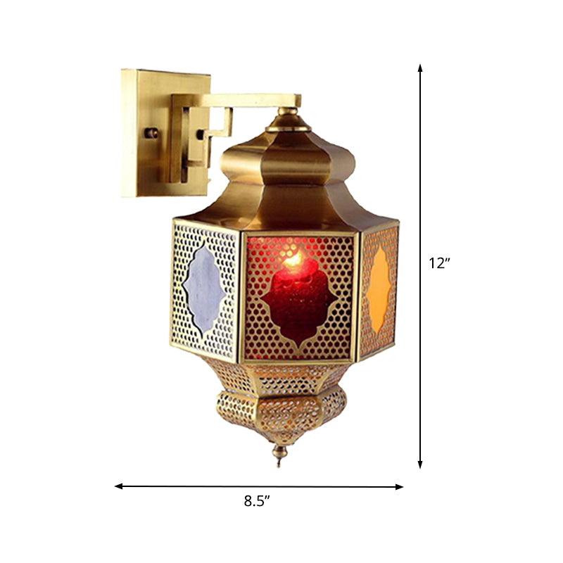 Metal Lantern Sconce Lighting Arab 1-Head Balcony Wall Mounted Ceiling Lamp in Brass