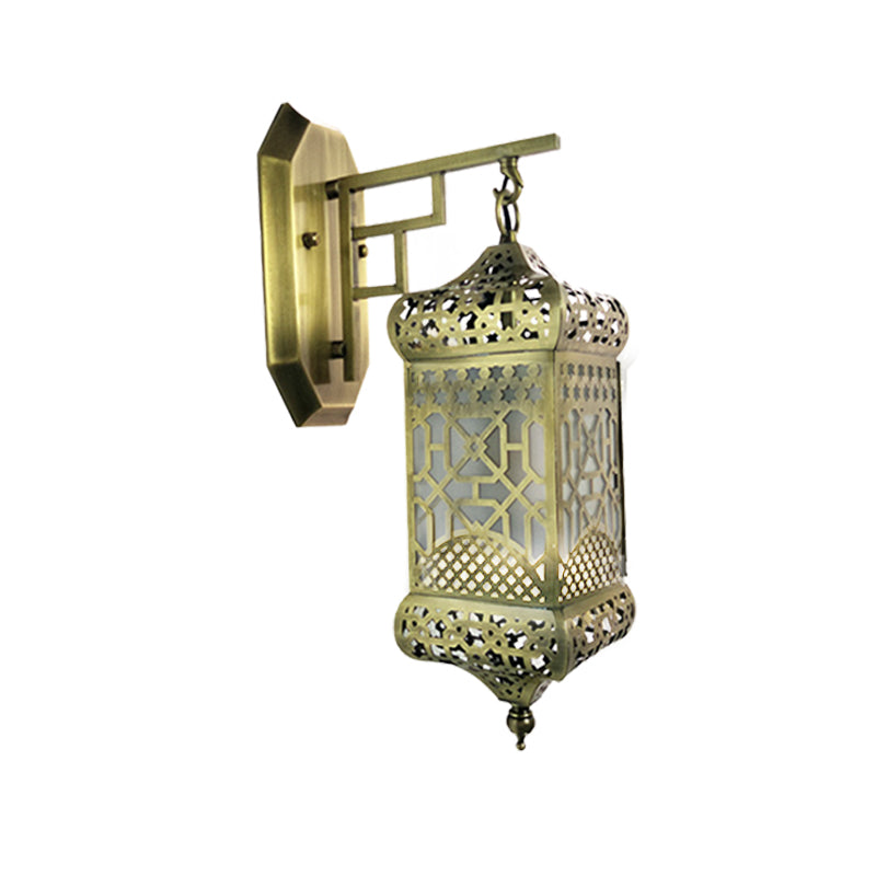 Metalen messing muur verlichtingsbeveiliging lantaarn 1 licht verouderde Arabische wand gemonteerd lamp voor gang