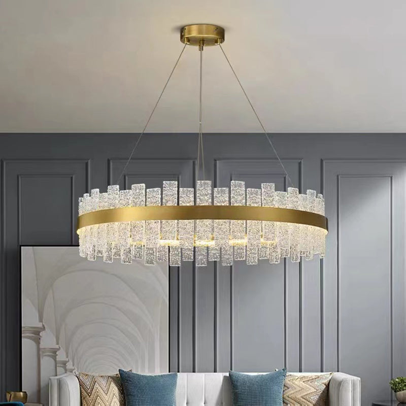 Light Luxury Style LED Pendant Chandelier Circular Glass Chandelier Lamp for Living Room
