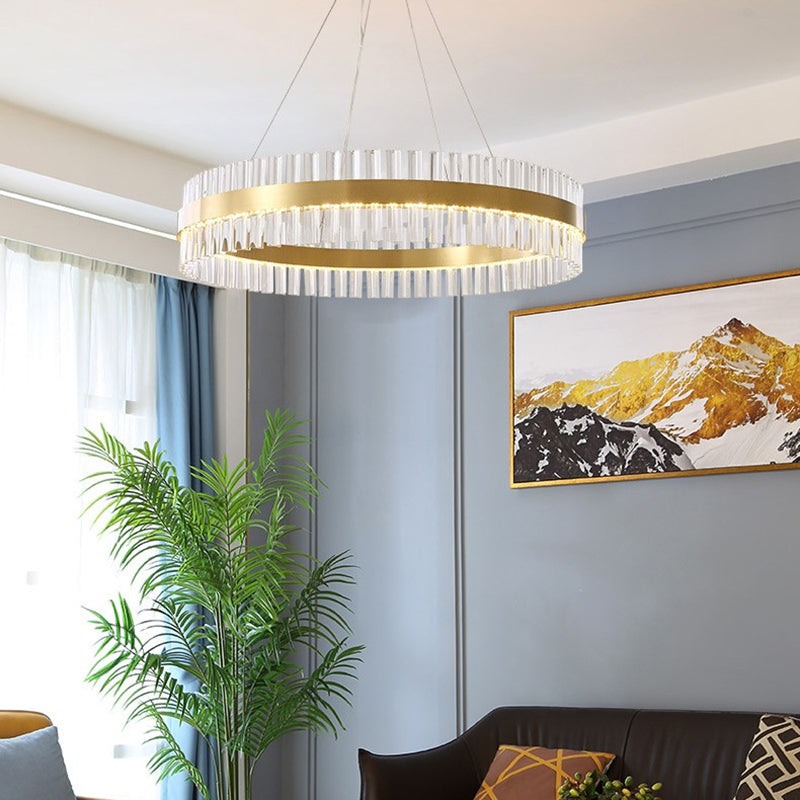 Contemporary Circular LED Chandelier Pendant Light Crystal Ceiling Pendant Light