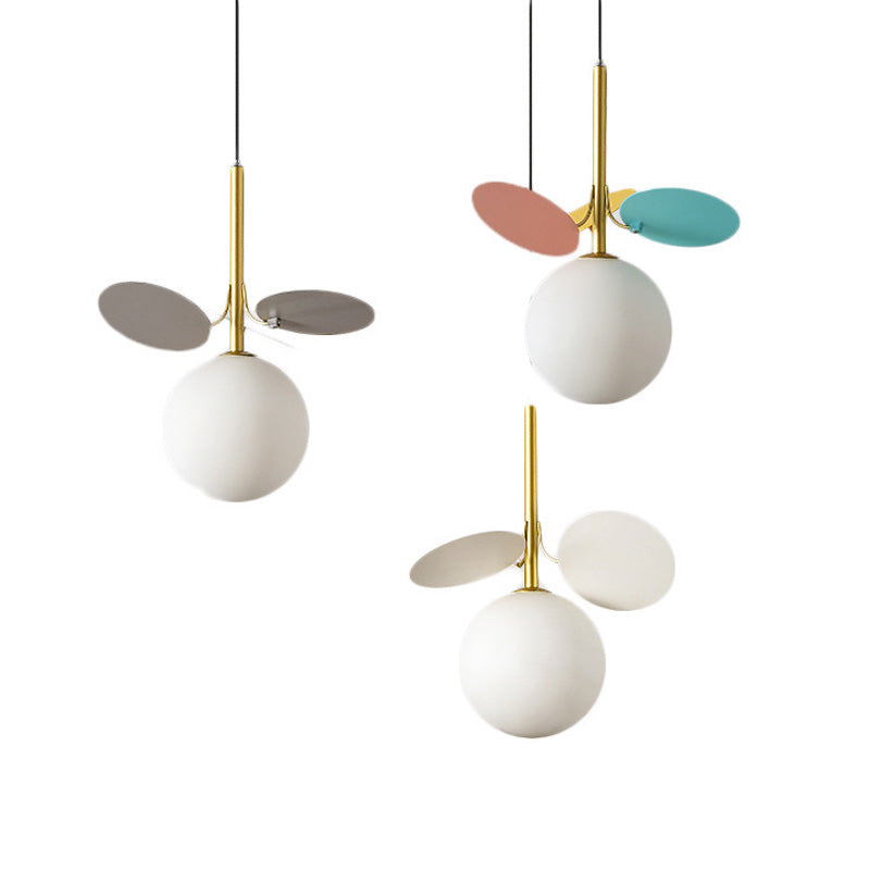 Modern Creative Single Pendant Light Globe Hanging Lamp with White Glass Shade
