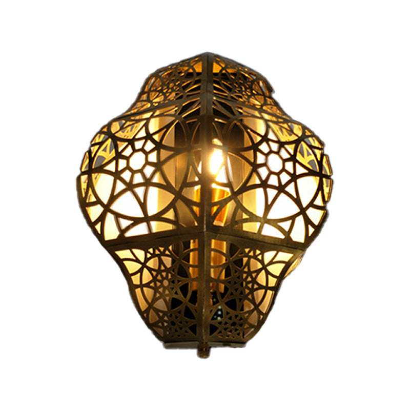 Brass Hollow-Out Sconce Light Arab Metallic 1 Bulb Corner Wall Mount Lamp Fixture