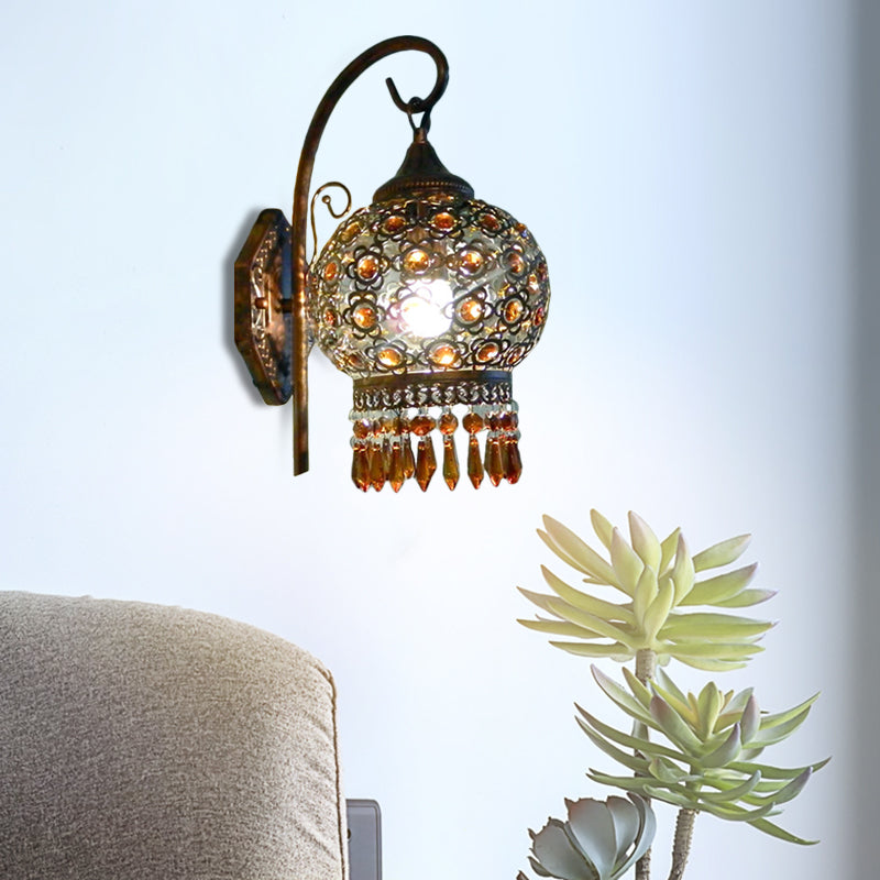 Rust 1 Bulb Sconce Light Bohemian Metal Global Wall Mount Lighting with Dangling Crystal for Bedroom