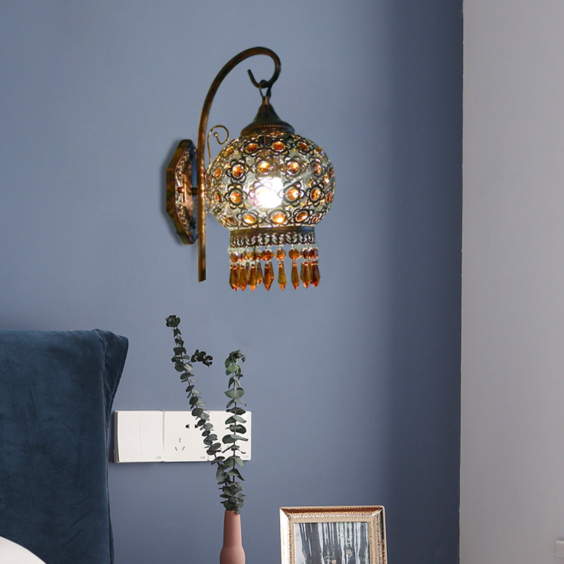 Rust 1 Bulb Sconce Light Bohemian Metal Global Wall Mount Lighting with Dangling Crystal for Bedroom