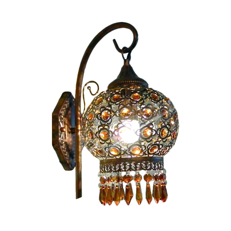 Rust 1 Bulb Sconce Light Bohemian Metal Global Wall Mount Lighting with Dangling Crystal for Bedroom