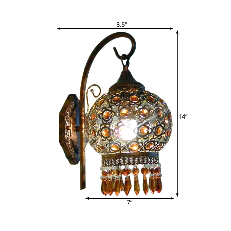 Rust 1 Bulb Sconce Light Bohemian Metal Global Wall Mount Lighting with Dangling Crystal for Bedroom