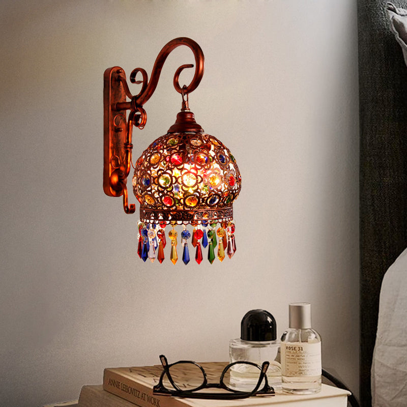 1 Bulb Globe Wall Sconce Decorative Brass/Copper Metal Wall Light Fixture with Dangling Crystal for Bedroom