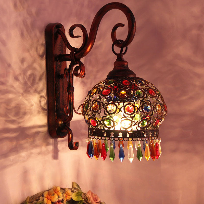 1 Bulb Globe Wall Sconce Decorative Brass/Copper Metal Wall Light Fixture with Dangling Crystal for Bedroom