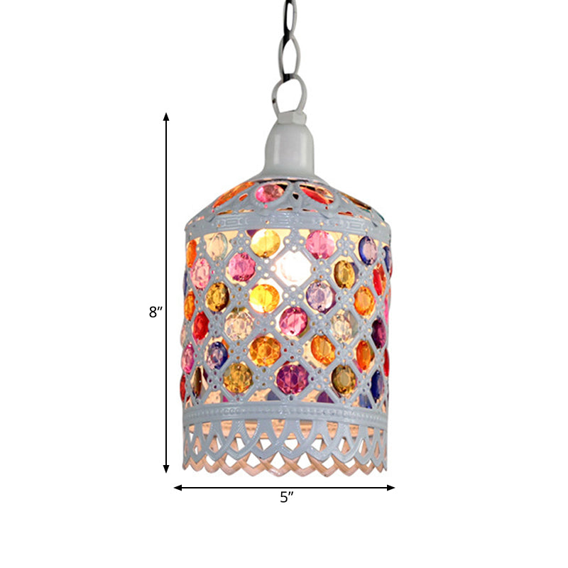 5"/6" Wide White 1 Light Pendant Lighting Traditional Stained Glass Cylinder/Barrel Hanging Light Fixture