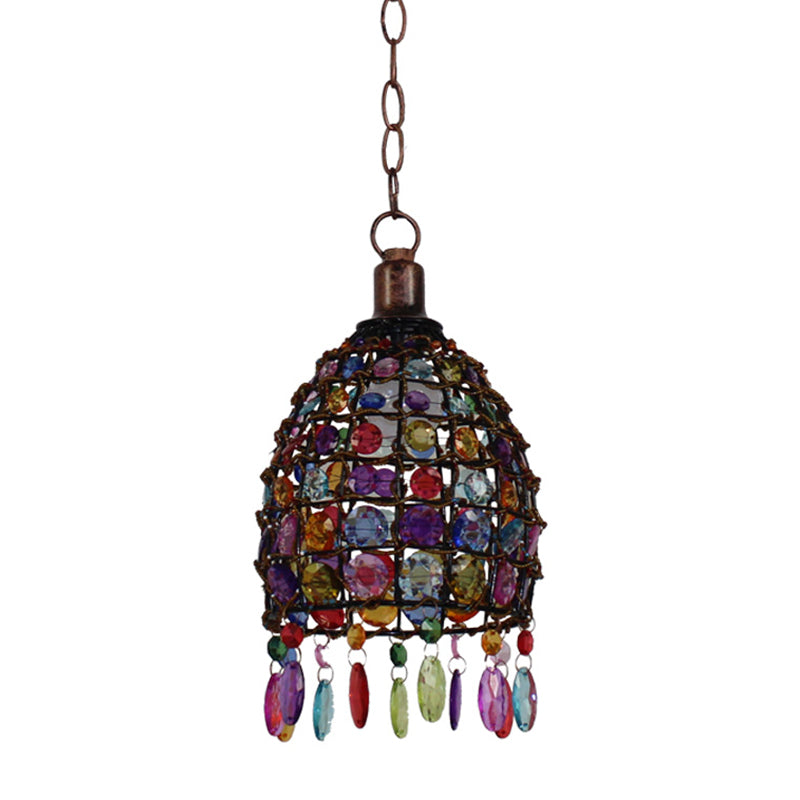 Stained Glass Bronze Hanging Pendant Cylinder/Rectangle/Barrel 1 Head Bohemian Drop Lamp for Living Room