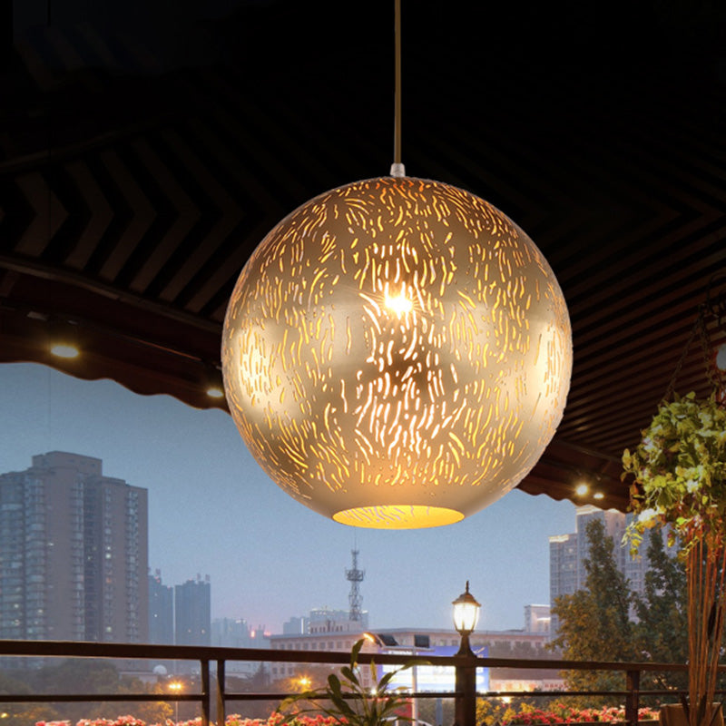 Globe Metallic Hanging Lighting Art Deco 1 Head Living Room Ceiling Pendant Lamp in Black/Silver/Brass