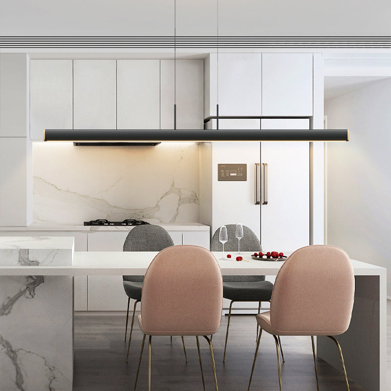 Linear Contemporary Style Island Light Long Strip Kitchen Bar Lighting Fixture in Black