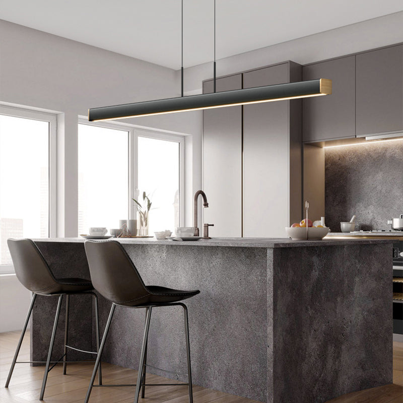 Linear Contemporary Style Island Light Long Strip Kitchen Bar Lighting Fixture in Black