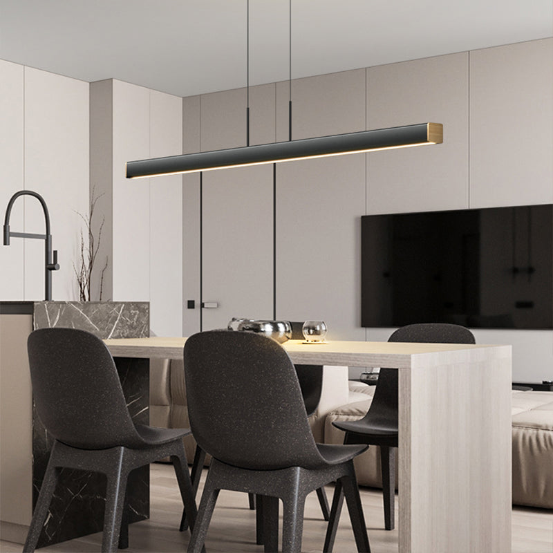 Linear Contemporary Style Island Light Long Strip Kitchen Bar Lighting Fixture in Black