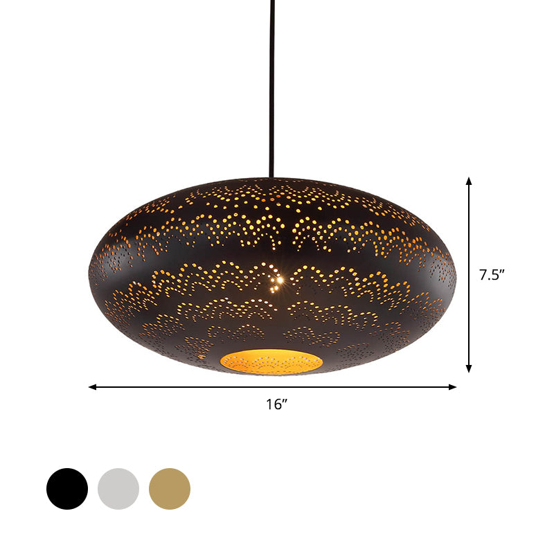 1 Bulb Ceiling Light Fixture Arab Style Oval Metal Suspended Pendant Lamp in Black/Silver/Brass