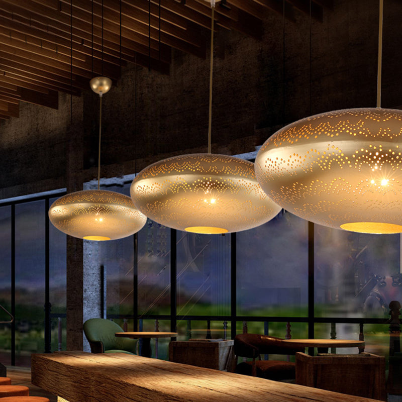 1 Bulb Ceiling Light Fixture Arab Style Oval Metal Suspended Pendant Lamp in Black/Silver/Brass
