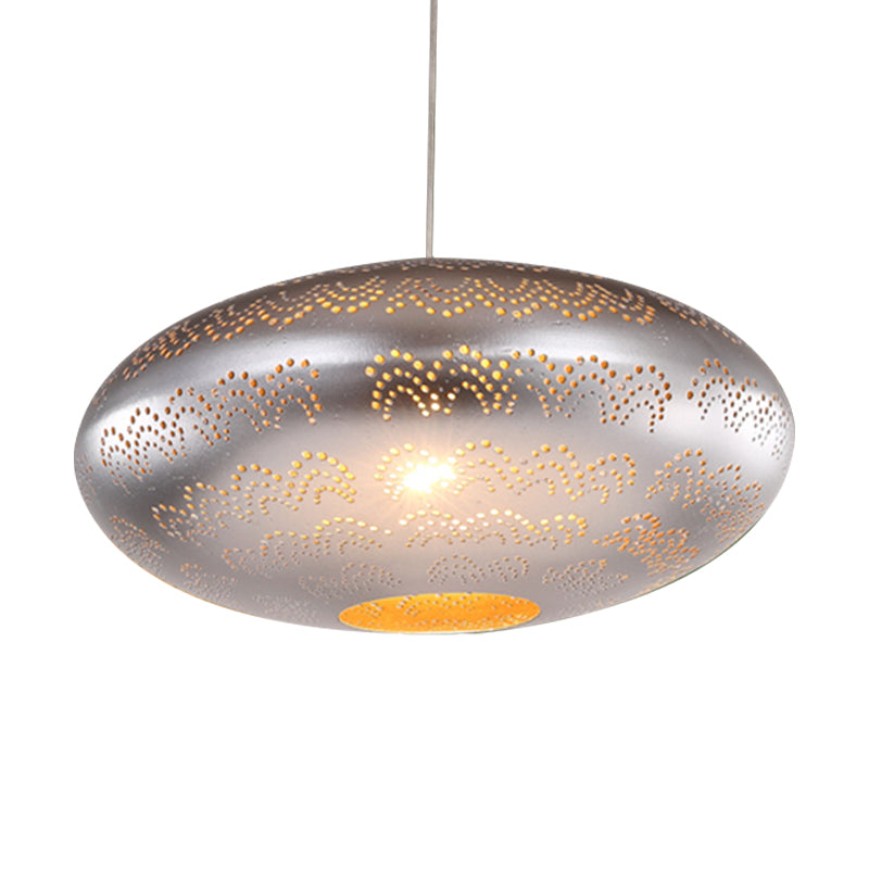 1 Bulb Ceiling Light Fixture Arab Style Oval Metal Suspended Pendant Lamp in Black/Silver/Brass