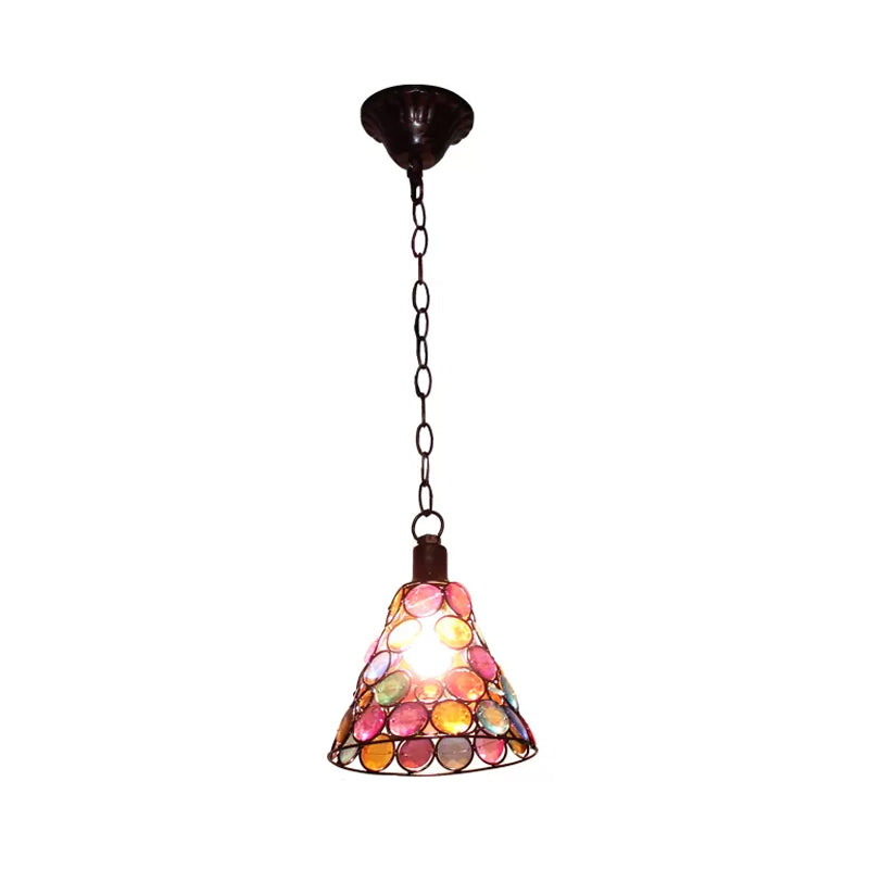 7"/12.5" Tall 1 Light Stained Glass Hanging Lamp Antique Rust Conical Restaurant Down Lighting
