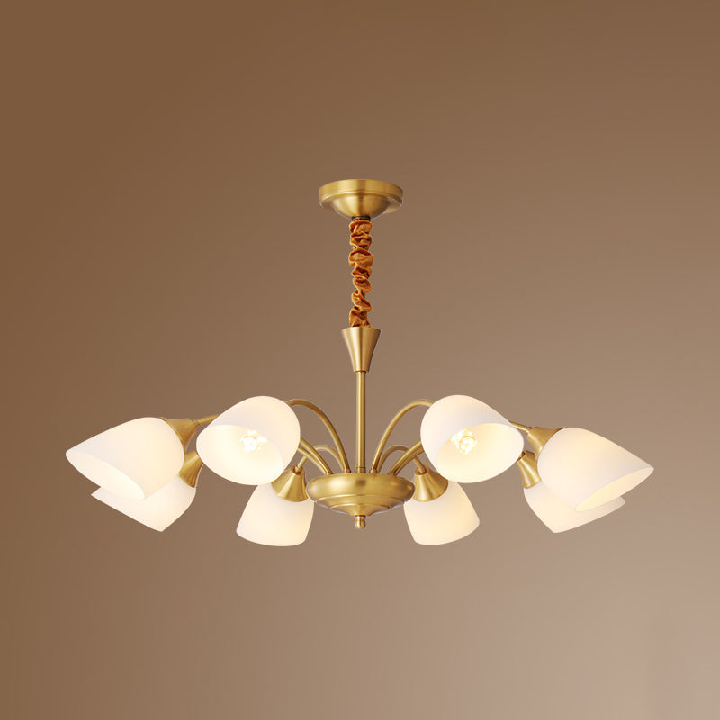 Bell Chandelier Lighting Fixtures American Style Multi-Head Suspension Light with White Glass Shade