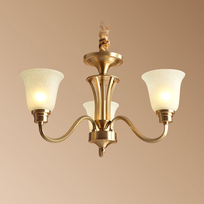 Traditional Brass Chandelier Light Multi-Head Suspension Light with White Glass Shade