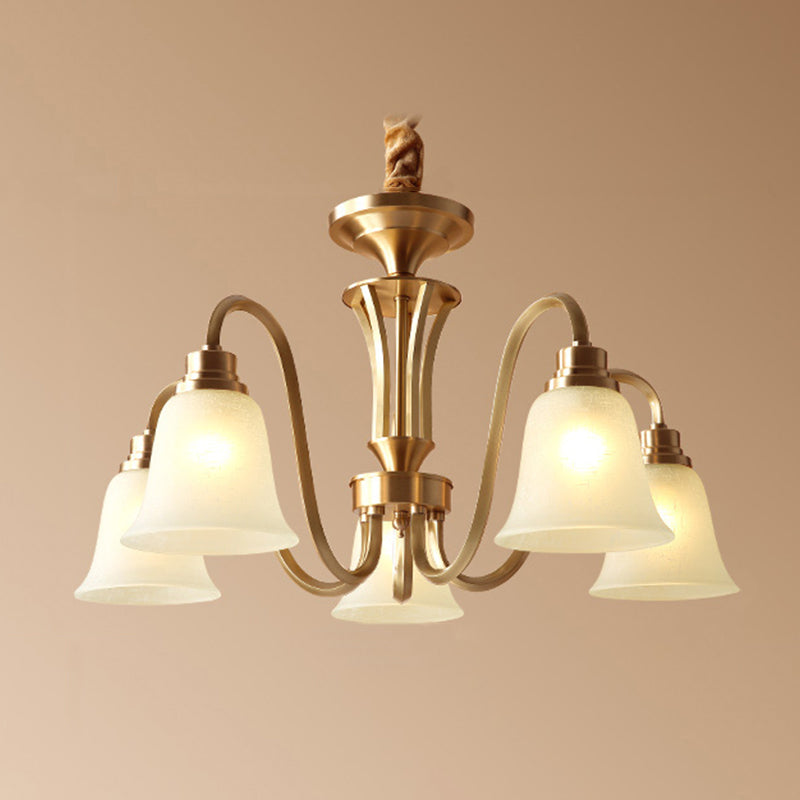 Traditional Brass Chandelier Light Multi-Head Suspension Light with White Glass Shade