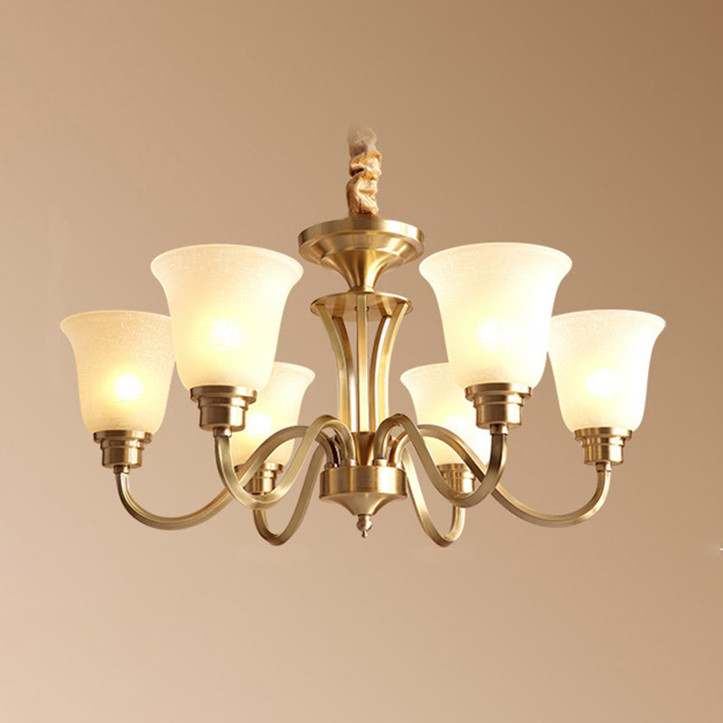 Traditional Brass Chandelier Light Multi-Head Suspension Light with White Glass Shade