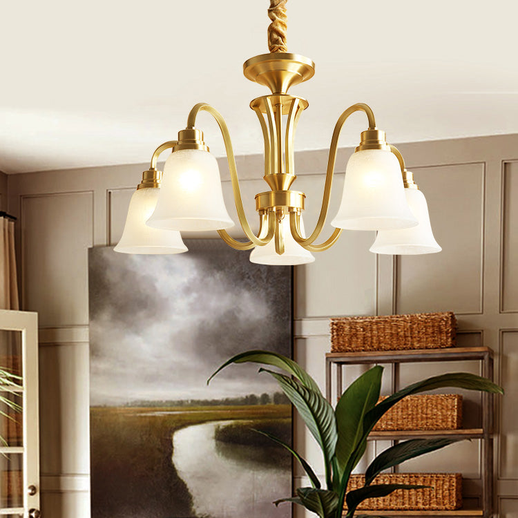 Traditional Brass Chandelier Light Multi-Head Suspension Light with White Glass Shade