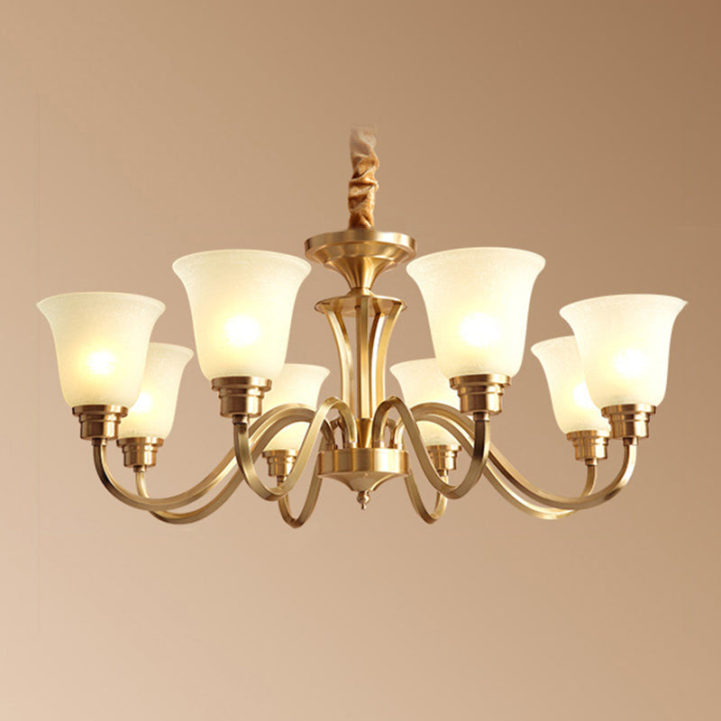 Traditional Brass Chandelier Light Multi-Head Suspension Light with White Glass Shade