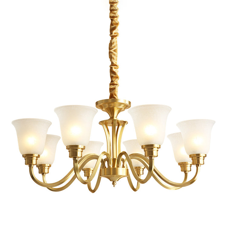 Traditional Brass Chandelier Light Multi-Head Suspension Light with White Glass Shade
