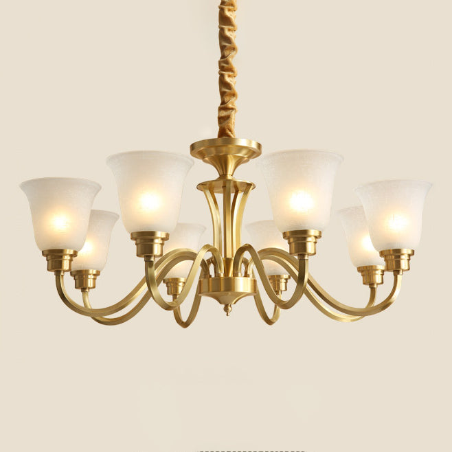 Traditional Brass Chandelier Light Multi-Head Suspension Light with White Glass Shade