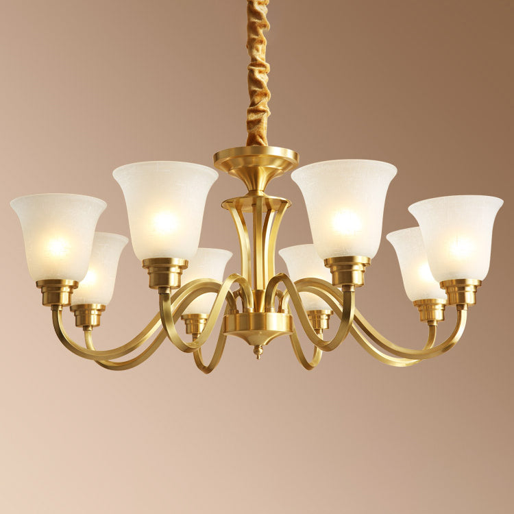 Traditional Brass Chandelier Light Multi-Head Suspension Light with White Glass Shade