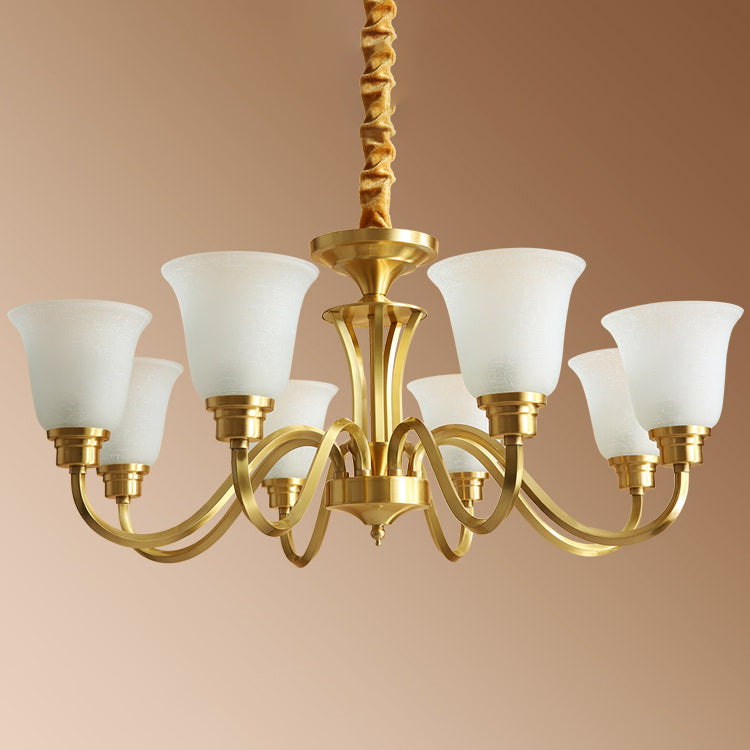 Traditional Brass Chandelier Light Multi-Head Suspension Light with White Glass Shade