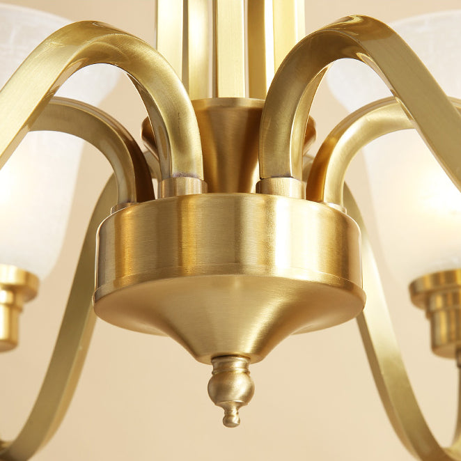 Traditional Brass Chandelier Light Multi-Head Suspension Light with White Glass Shade