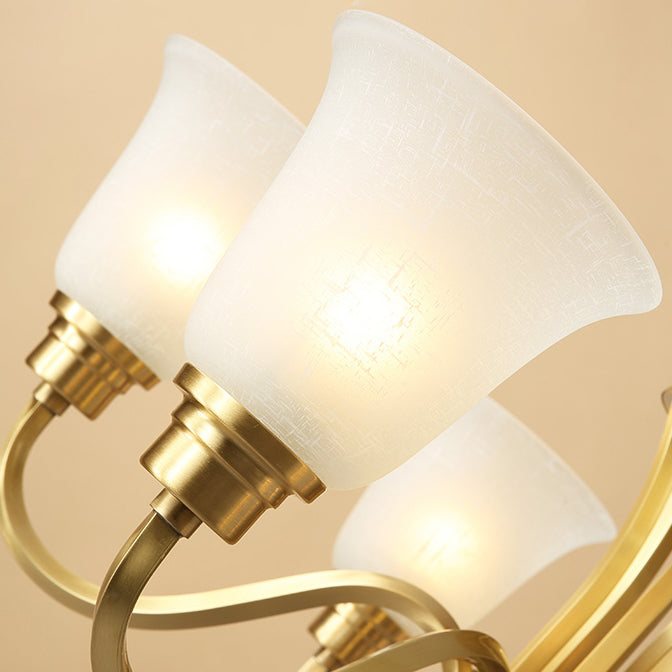 Traditional Brass Chandelier Light Multi-Head Suspension Light with White Glass Shade