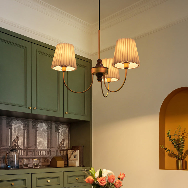 Cone Chandelier Light Traditional 3-Light Suspension Light with Fabric Shade