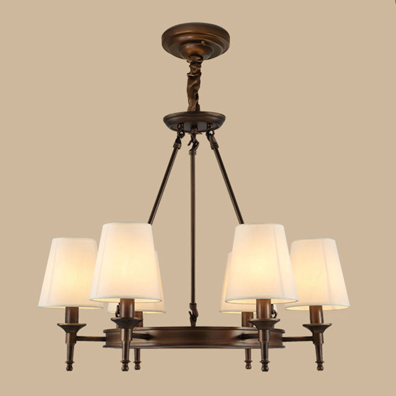 Wagon Wheel Light Fixture Traditional Multi-Head Chandelier Pendant Light with White Fabric Shade