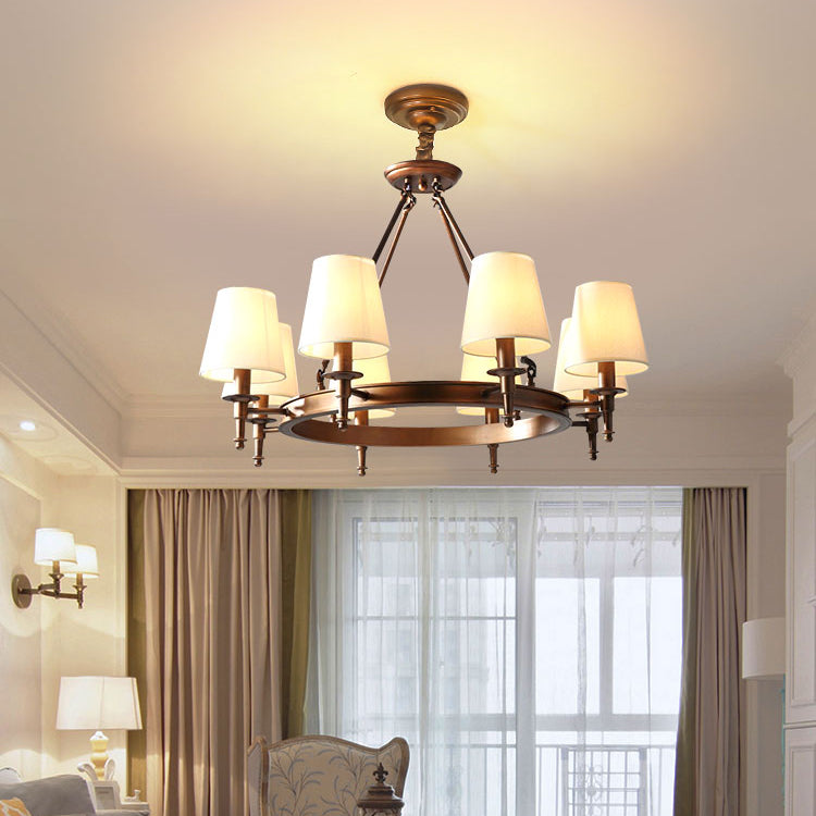 Wagon Wheel Light Fixture Traditional Multi-Head Chandelier Pendant Light with White Fabric Shade