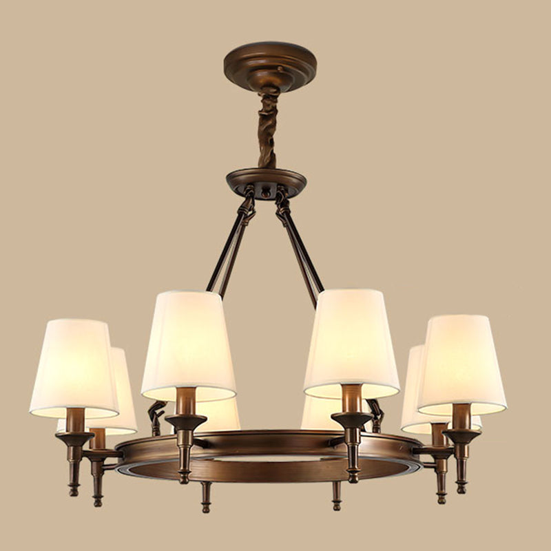 Wagon Wheel Light Fixture Traditional Multi-Head Chandelier Pendant Light with White Fabric Shade