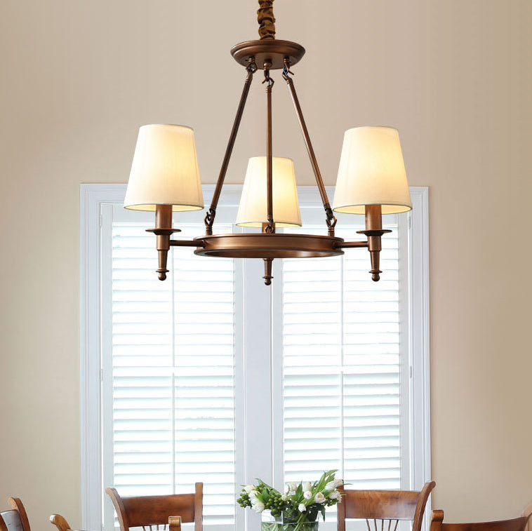 Wagon Wheel Light Fixture Traditional Multi-Head Chandelier Pendant Light with White Fabric Shade