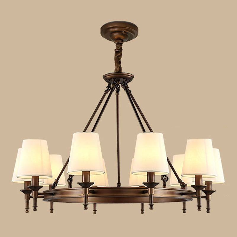 Wagon Wheel Light Fixture Traditional Multi-Head Chandelier Pendant Light with White Fabric Shade