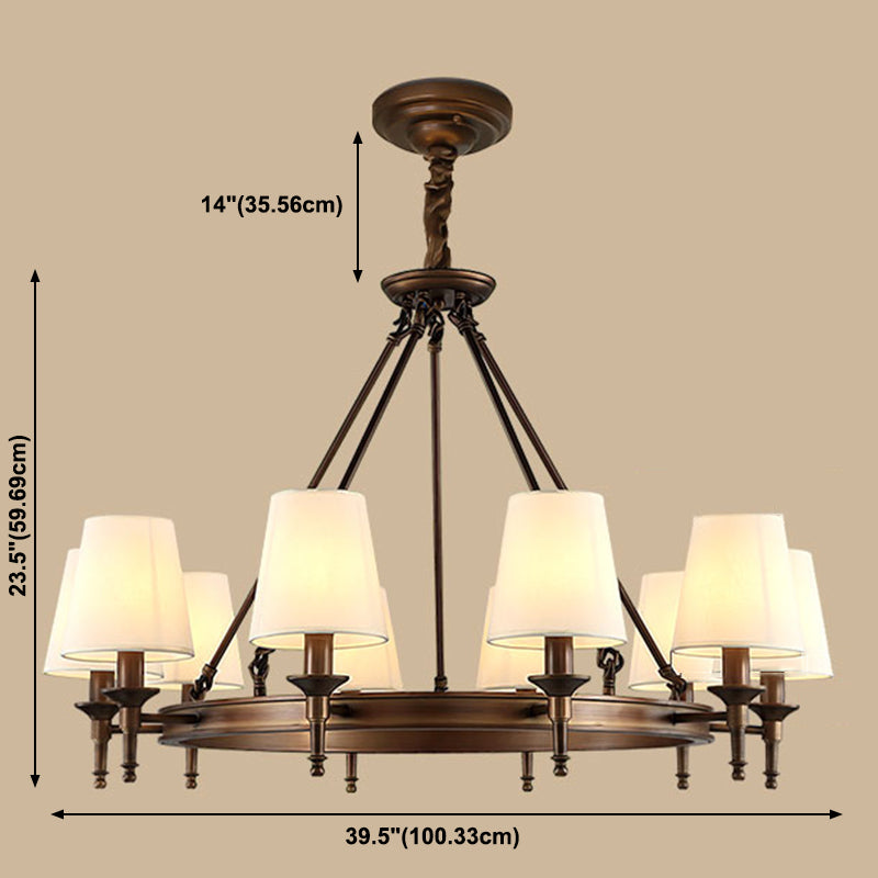 Wagon Wheel Light Fixture Traditional Multi-Head Chandelier Pendant Light with White Fabric Shade