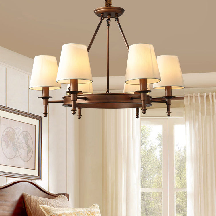 Wagon Wheel Light Fixture Traditional Multi-Head Chandelier Pendant Light with White Fabric Shade