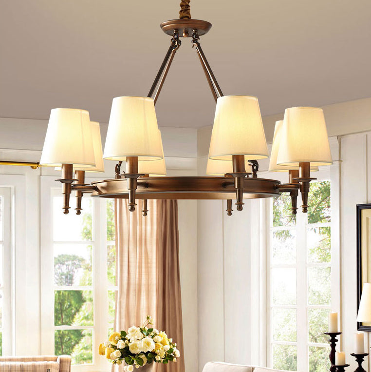 Wagon Wheel Light Fixture Traditional Multi-Head Chandelier Pendant Light with White Fabric Shade